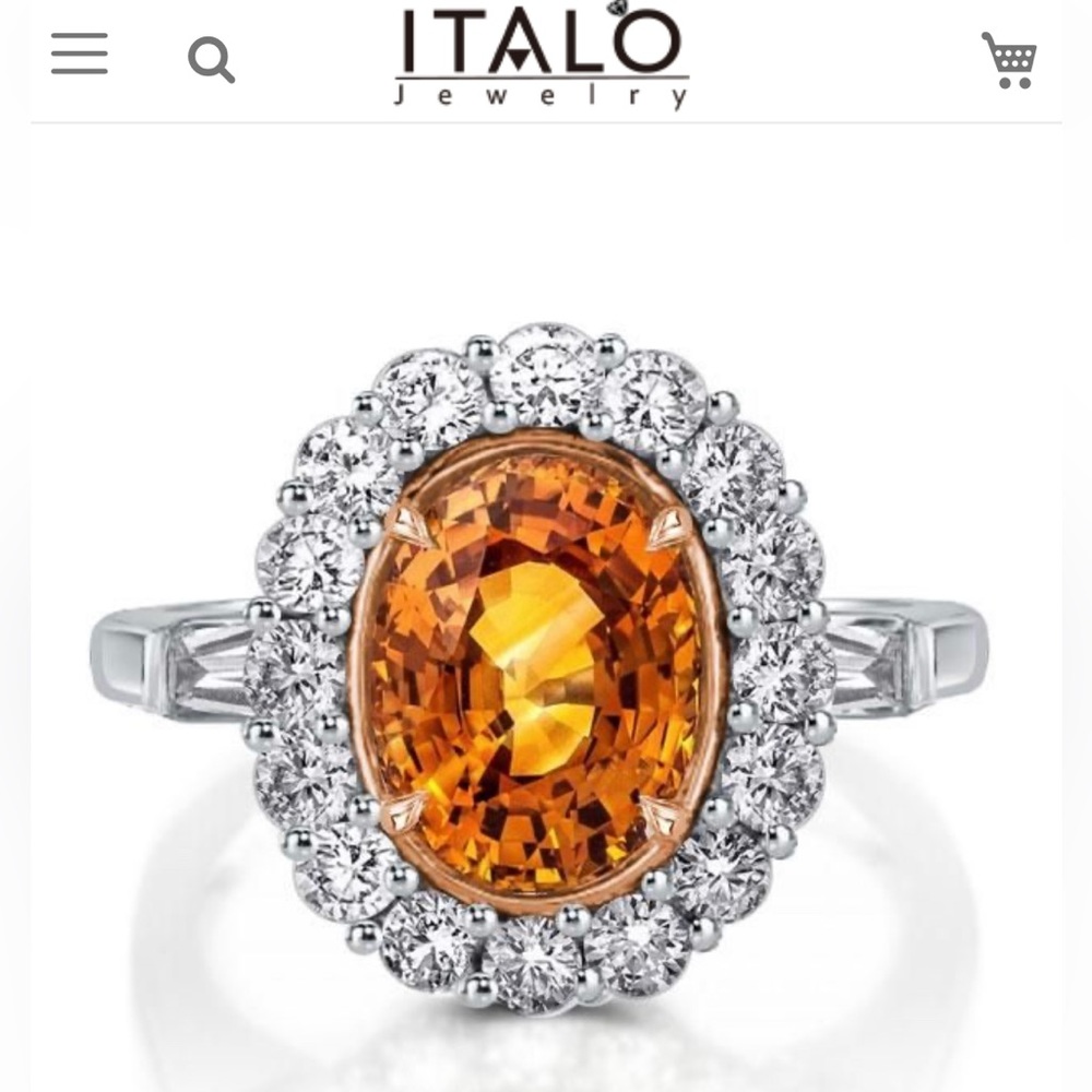 ITALO Jewelry Oval Orange Sapphire Halo Ring in White Gold